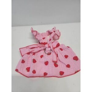 Dog Cat Pet Strawberry Print Harness Dress Pink Red Size S